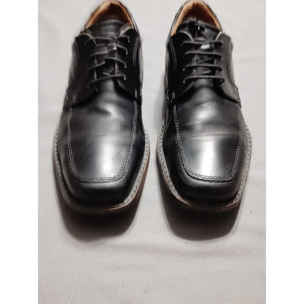 ECCO Shoes Men 40 Seattle Arch Support Bicycle Toe Oxford Black Leather Lace Up*